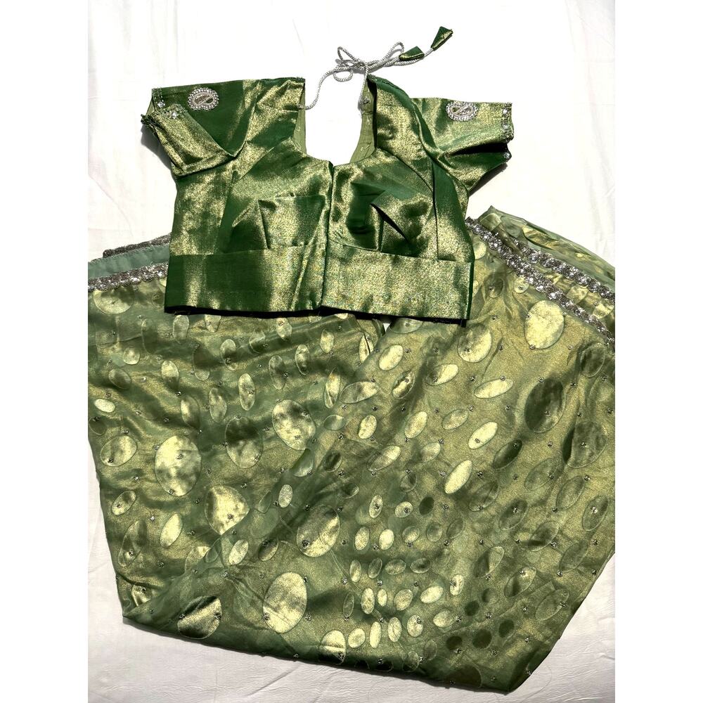 Women's Indian Shiny Green Sari / Saree W/ Blouse ~M